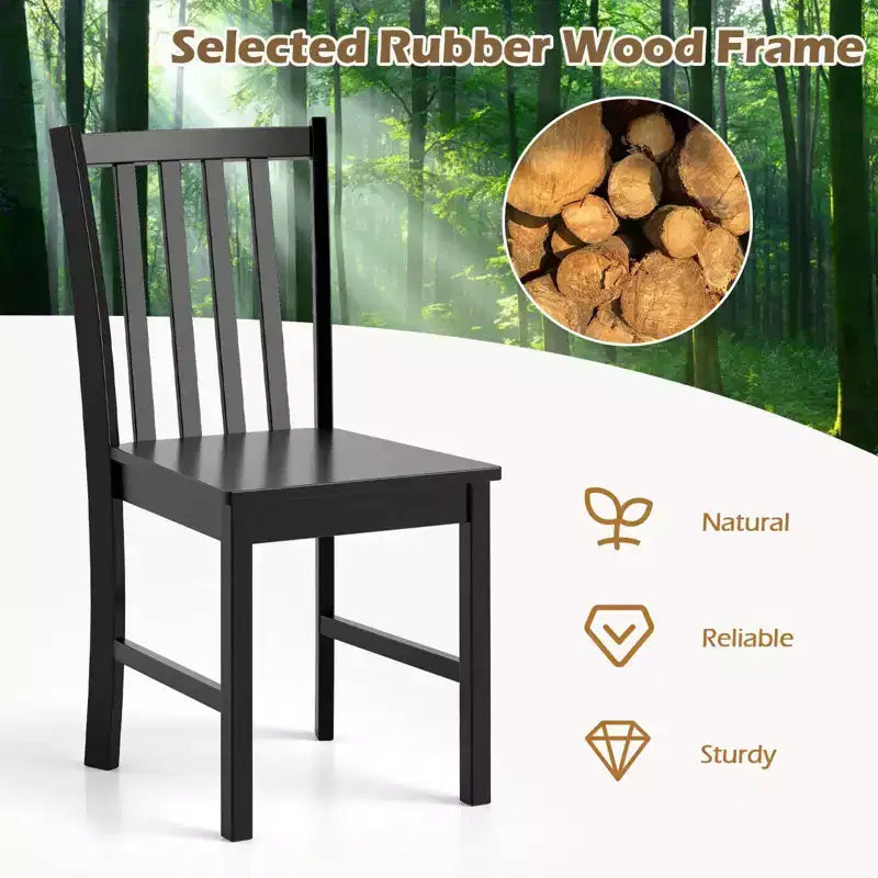 Costway Sedie da Pranzo Rustiche Set da 4 con Schienale Inclinato a Doghe, Seduta Larga, Gambe in Legno di Caucciù Nero/Bianco