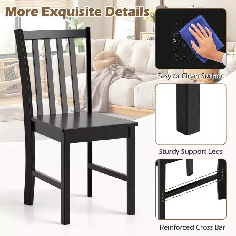 Costway Sedie da Pranzo Rustiche Set da 4 con Schienale Inclinato a Doghe, Seduta Larga, Gambe in Legno di Caucciù Nero/Bianco