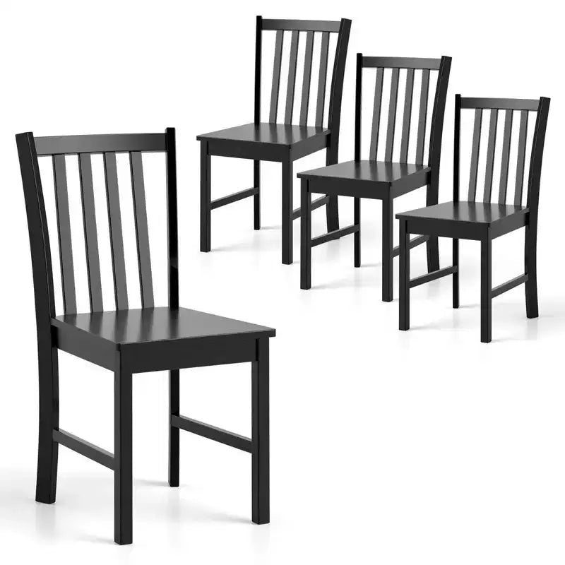 Costway Rustic Dining Chairs Set of 4 with Slat Tilt Backrest, Wide Seat, Rubber Wood Legs Black/White