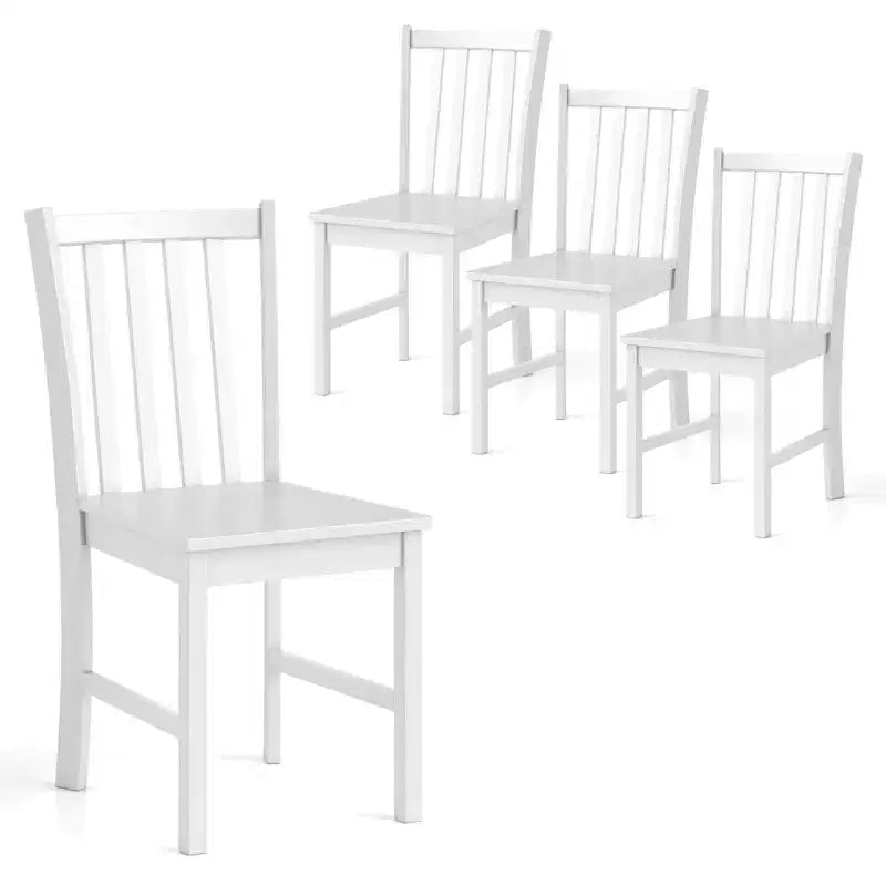Lot de 4 chaises de salle à manger rustiques Costway avec dossier inclinable à lattes, assise large, pieds en bois d'hévéa, Noir/Blanc