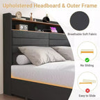 Struttura letto matrimoniale Zevemomo con 4 cassetti contenitore, letto imbottito con testiera, LED, robusto supporto a doghe in metallo, silenzioso, grigio