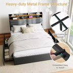 Struttura letto matrimoniale Zevemomo con 4 cassetti contenitore, letto imbottito con testiera, LED, robusto supporto a doghe in metallo, silenzioso, grigio