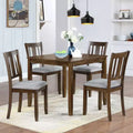 GDFStudio Kimura Rustic 5 Piece Acacia Wood Upholstered Dining Chairs with Square Dining Table