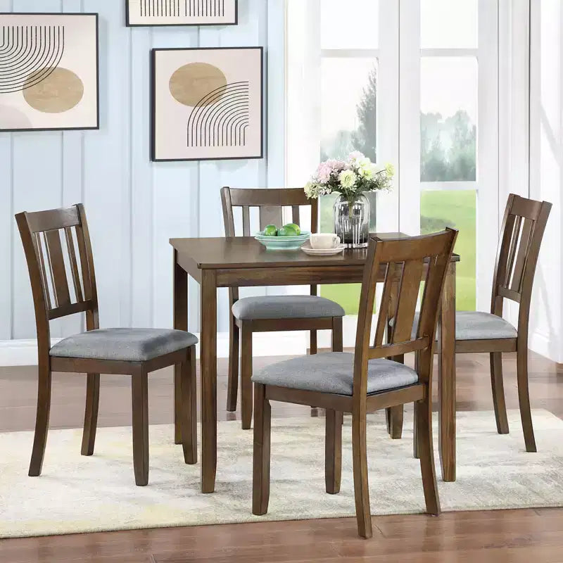 GDFStudio Kimura Rustico 5 Pezzi Sedie da Pranzo Imbottite in Legno di Acacia con Tavolo da Pranzo Quadrato