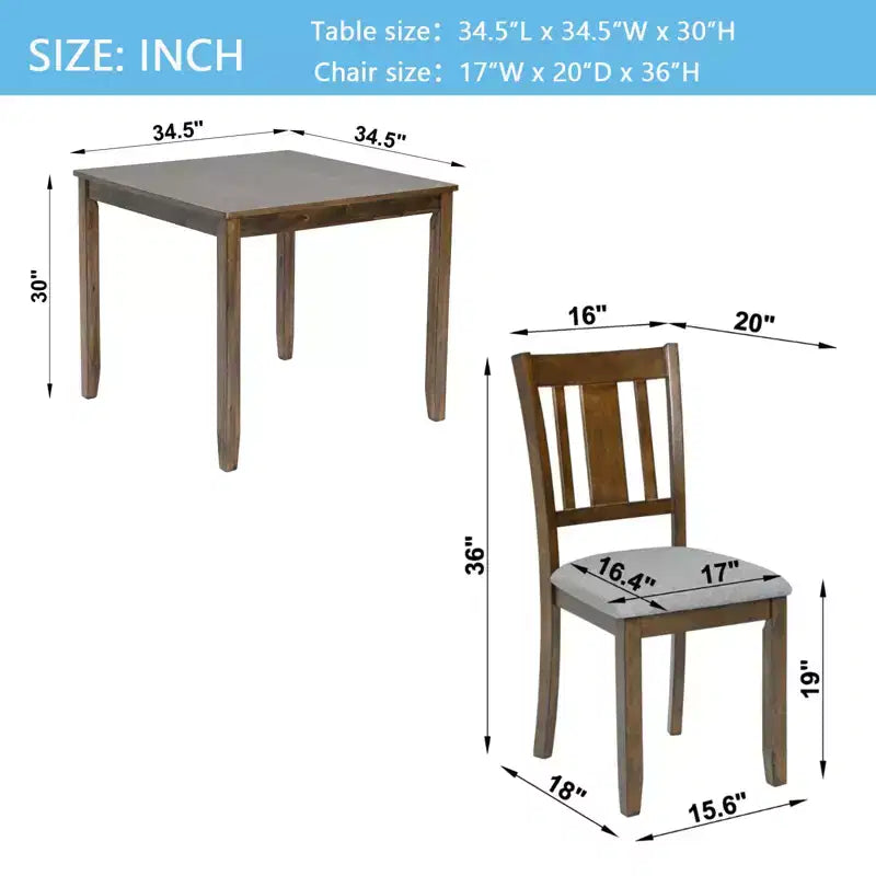 GDFStudio Kimura Rustico 5 Pezzi Sedie da Pranzo Imbottite in Legno di Acacia con Tavolo da Pranzo Quadrato