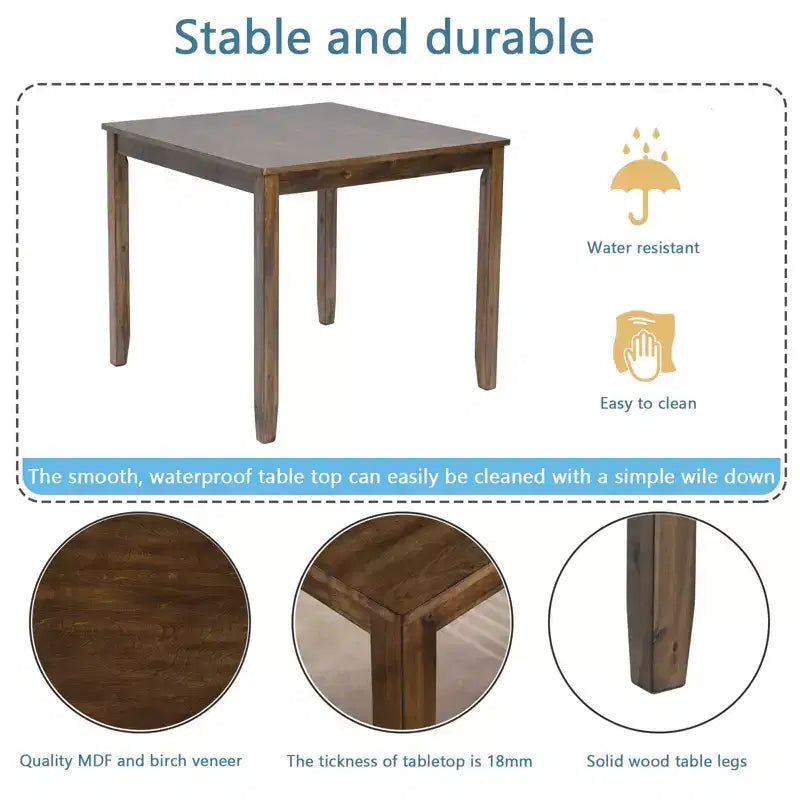 GDFStudio Kimura Rustico 5 Pezzi Sedie da Pranzo Imbottite in Legno di Acacia con Tavolo da Pranzo Quadrato