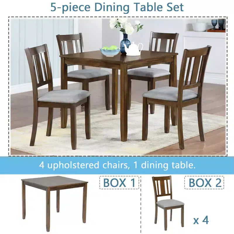 GDFStudio Kimura Rustico 5 Pezzi Sedie da Pranzo Imbottite in Legno di Acacia con Tavolo da Pranzo Quadrato