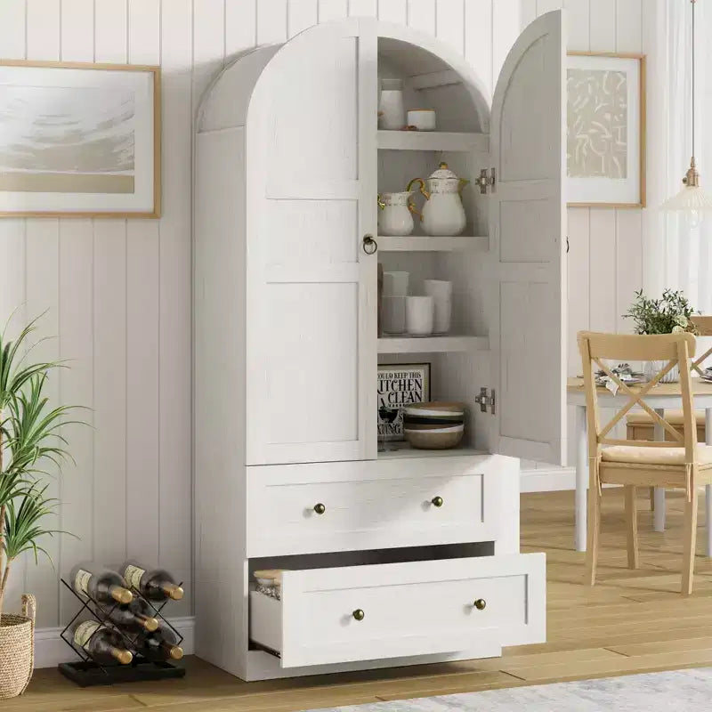 71 High Arched Bookcase, Wooden Arched Bookshelf With Doors and Drawers, Large Arched Display Bookcase With Storage, Suitable for Office Living Room