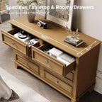 Mobile contenitore bianco stile rustico con 6 cassetti, cassettiera porta TV con maniglie vintage, in legno massello per camera da letto, soggiorno, corridoio