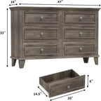 Mobile contenitore bianco stile rustico con 6 cassetti, cassettiera porta TV con maniglie vintage, in legno massello per camera da letto, soggiorno, corridoio