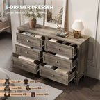 Mobile contenitore bianco stile rustico con 6 cassetti, cassettiera porta TV con maniglie vintage, in legno massello per camera da letto, soggiorno, corridoio