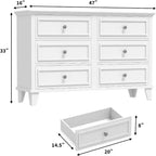 Mobile contenitore bianco stile rustico con 6 cassetti, cassettiera porta TV con maniglie vintage, in legno massello per camera da letto, soggiorno, corridoio