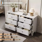 Mobile contenitore bianco stile rustico con 6 cassetti, cassettiera porta TV con maniglie vintage, in legno massello per camera da letto, soggiorno, corridoio