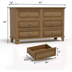 Mobile contenitore bianco stile rustico con 6 cassetti, cassettiera porta TV con maniglie vintage, in legno massello per camera da letto, soggiorno, corridoio