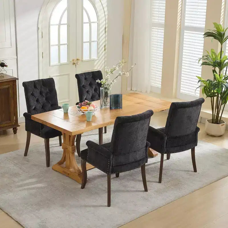 Sedie da pranzo Okak con gambe curve, stile metà secolo, eleganti, trapuntate, per cucina e sala da pranzo, sedia da pranzo con braccioli e seduta imbottita in ciniglia