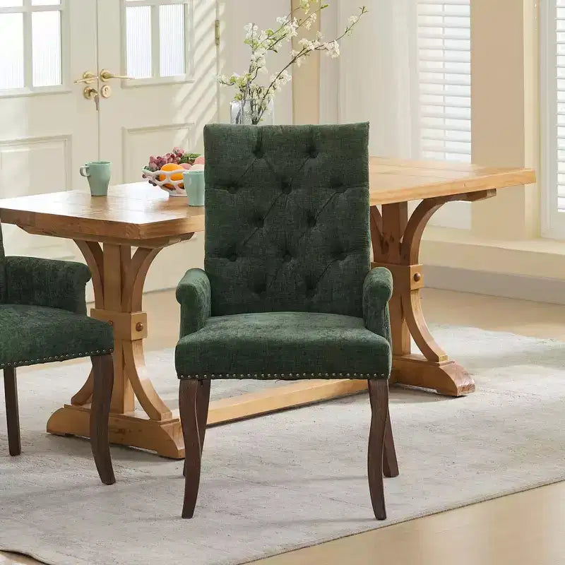 Sedie da pranzo Okak con gambe curve, stile metà secolo, eleganti, trapuntate, per cucina e sala da pranzo, sedia da pranzo con braccioli e seduta imbottita in ciniglia