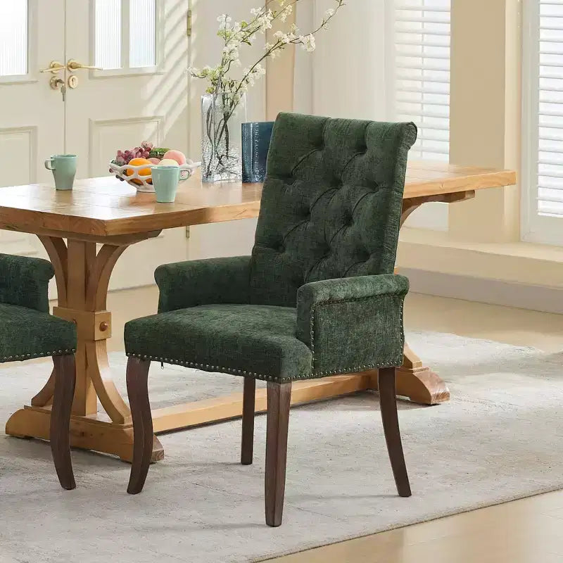 Sedie da pranzo Okak con gambe curve, stile metà secolo, eleganti, trapuntate, per cucina e sala da pranzo, sedia da pranzo con braccioli e seduta imbottita in ciniglia