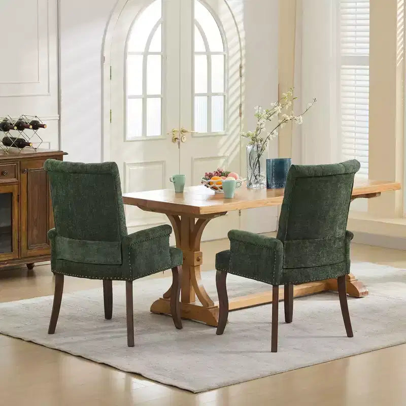Sedie da pranzo Okak con gambe curve, stile metà secolo, eleganti, trapuntate, per cucina e sala da pranzo, sedia da pranzo con braccioli e seduta imbottita in ciniglia