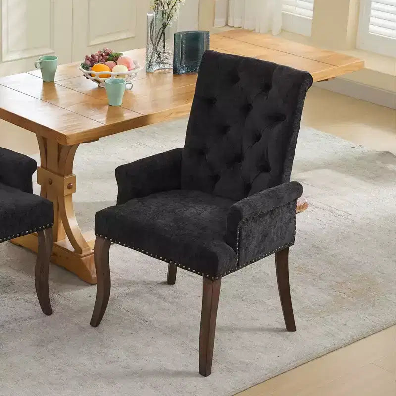 Sedie da pranzo Okak con gambe curve, stile metà secolo, eleganti, trapuntate, per cucina e sala da pranzo, sedia da pranzo con braccioli e seduta imbottita in ciniglia