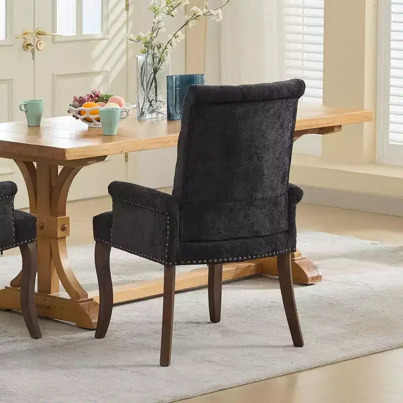 Sedie da pranzo Okak con gambe curve, stile metà secolo, eleganti, trapuntate, per cucina e sala da pranzo, sedia da pranzo con braccioli e seduta imbottita in ciniglia