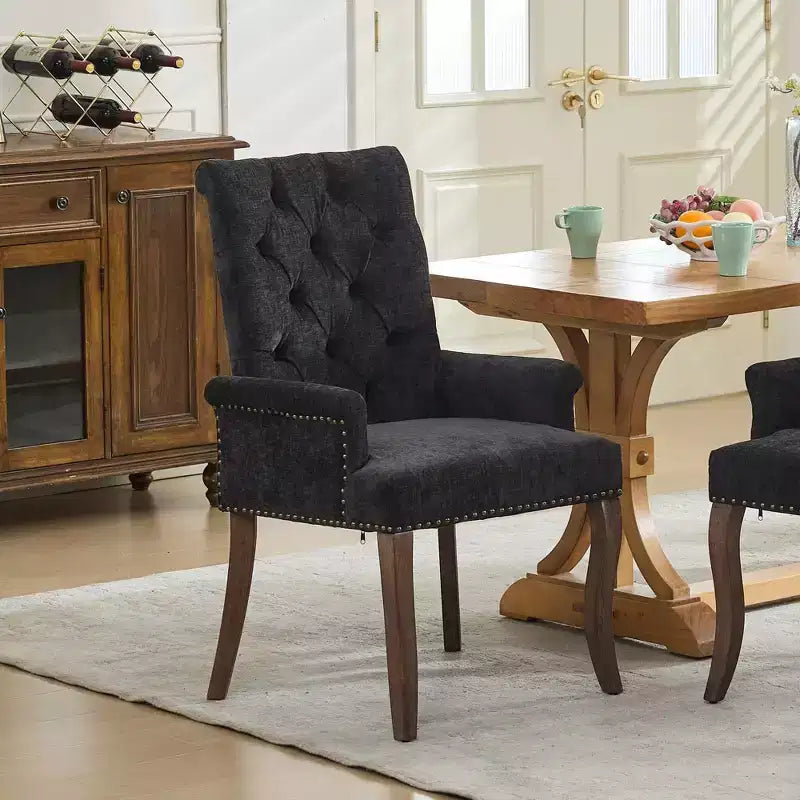 Sedie da pranzo Okak con gambe curve, stile metà secolo, eleganti, trapuntate, per cucina e sala da pranzo, sedia da pranzo con braccioli e seduta imbottita in ciniglia