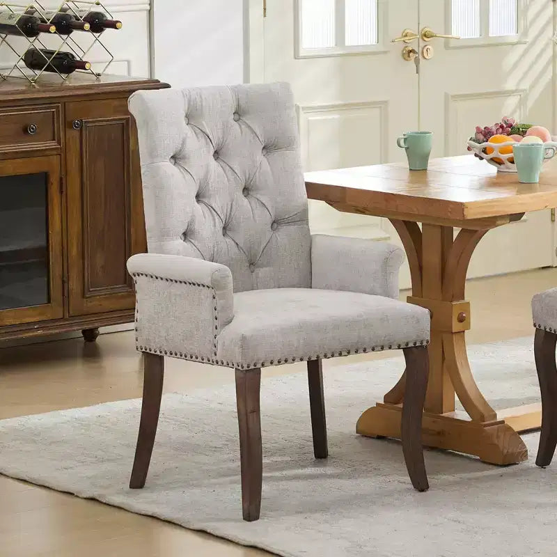Okak Mid-Century Elegant Tufted Dining Chairs with Curved Legs for Kitchen Dining Room,Chenille Upholstered Seating Arm Dining Chair