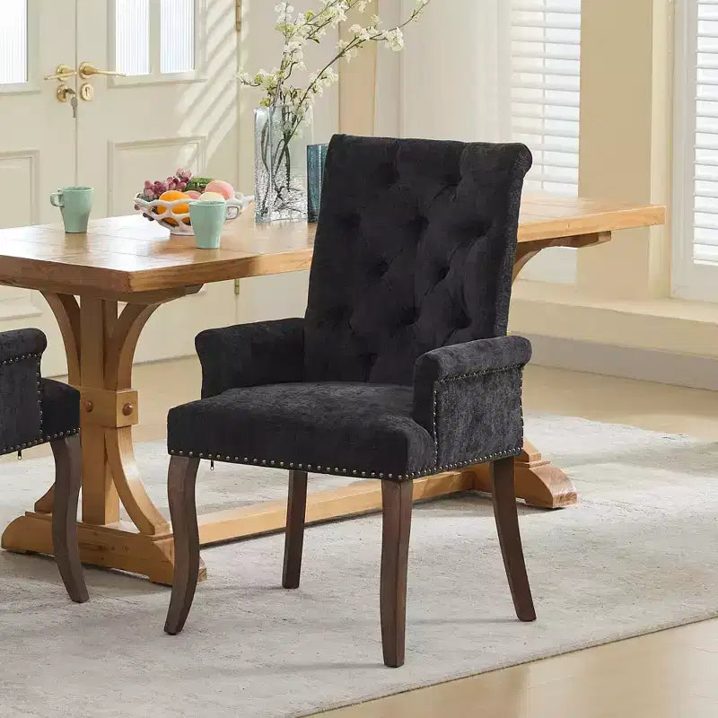 Chaises de salle à manger Okak mi-siècle élégantes et capitonnées avec pieds incurvés pour cuisine/salle à manger, fauteuil de salle à manger en chenille