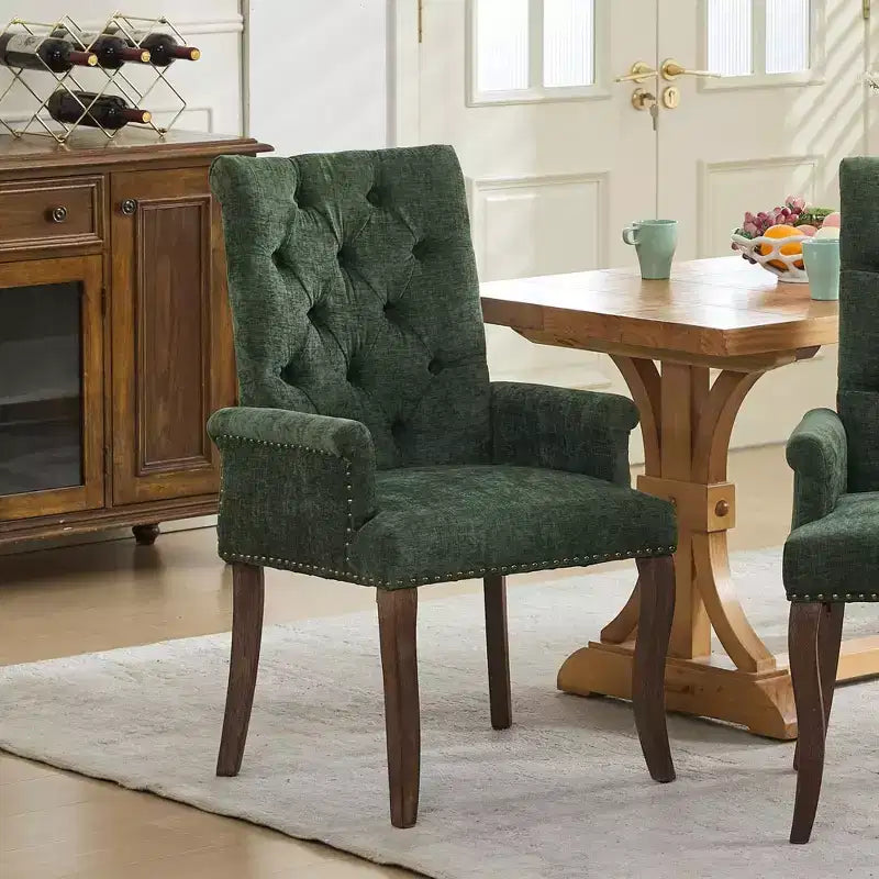 Chaises de salle à manger Okak mi-siècle élégantes et capitonnées avec pieds incurvés pour cuisine/salle à manger, fauteuil de salle à manger en chenille