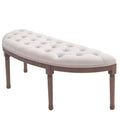 Semi-Circle End of Bed Bench with Tufted Design, Upholstered Bedroom Entryway Bench with Rubberwood Legs