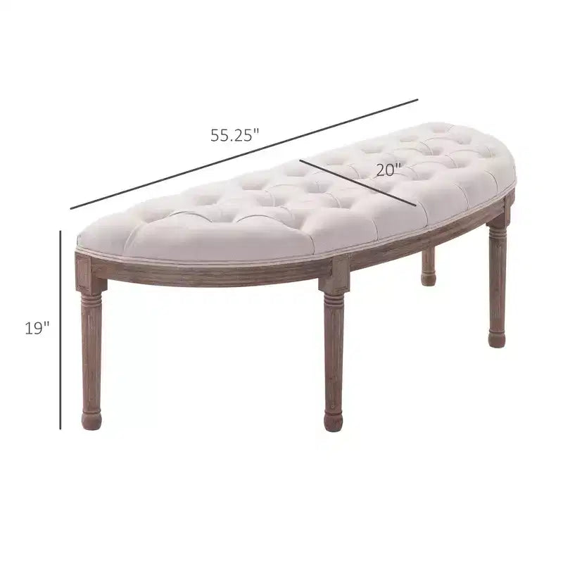 Panchina semicircolare da fondo letto con design trapuntato, panca imbottita per ingresso camera da letto con gambe in legno di gomma
