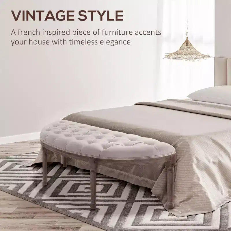 Panchina semicircolare da fondo letto con design trapuntato, panca imbottita per ingresso camera da letto con gambe in legno di gomma