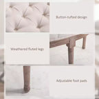 Panchina semicircolare da fondo letto con design trapuntato, panca imbottita per ingresso camera da letto con gambe in legno di gomma