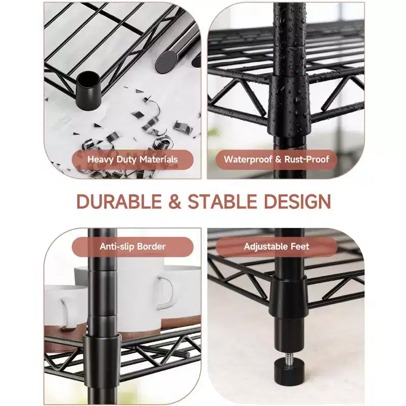 Scaffale in metallo a 4 ripiani con mensole regolabili - Scaffale portaoggetti resistente