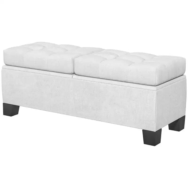 46 Storage Ottoman Bench, Upholstered End of Bed Bench with Steel Frame, Button Tufted Storage Bench with Safety Hinges for Living Room, Entryway