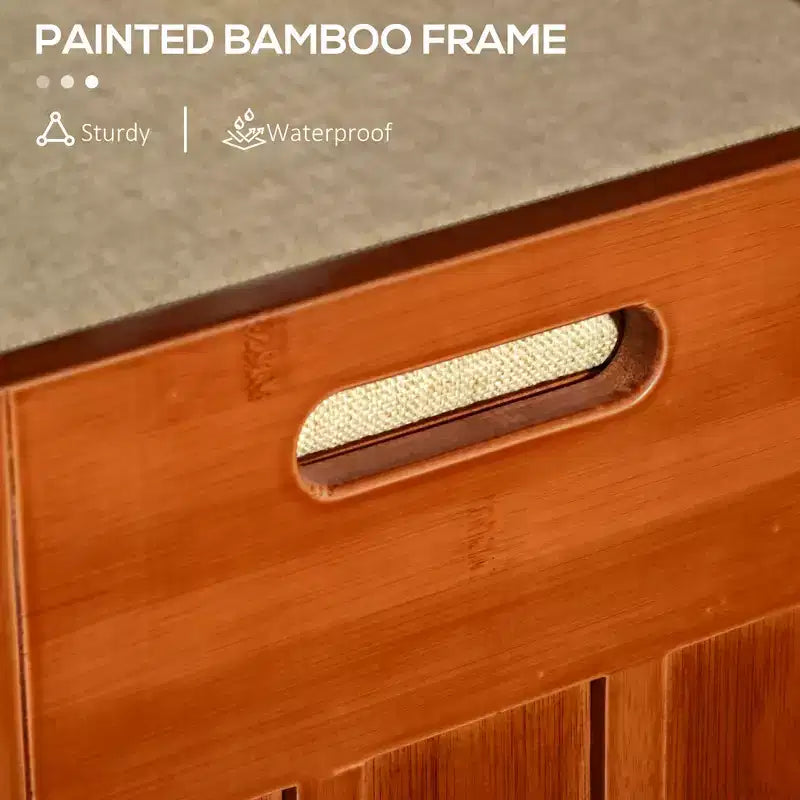 Banc à Chaussures avec Meubles de Rangement, Banc d'entrée en Bambou avec Coussin d'assise, 3 Portes et Compartiment Caché pour Couloir Cerise