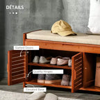 Banc à Chaussures avec Meubles de Rangement, Banc d'entrée en Bambou avec Coussin d'assise, 3 Portes et Compartiment Caché pour Couloir Cerise