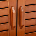 Banc à Chaussures avec Meubles de Rangement, Banc d'entrée en Bambou avec Coussin d'assise, 3 Portes et Compartiment Caché pour Couloir Cerise