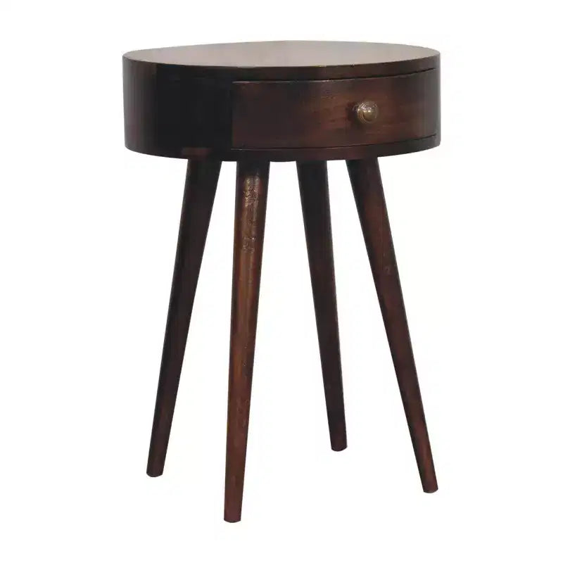 HomeRoots 22 Walnut Solid Wood Round One Drawer Nightstand