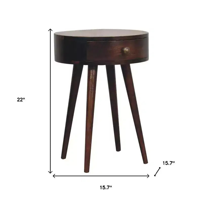 HomeRoots Table de chevet ronde à un tiroir en bois massif de noyer de 22 po