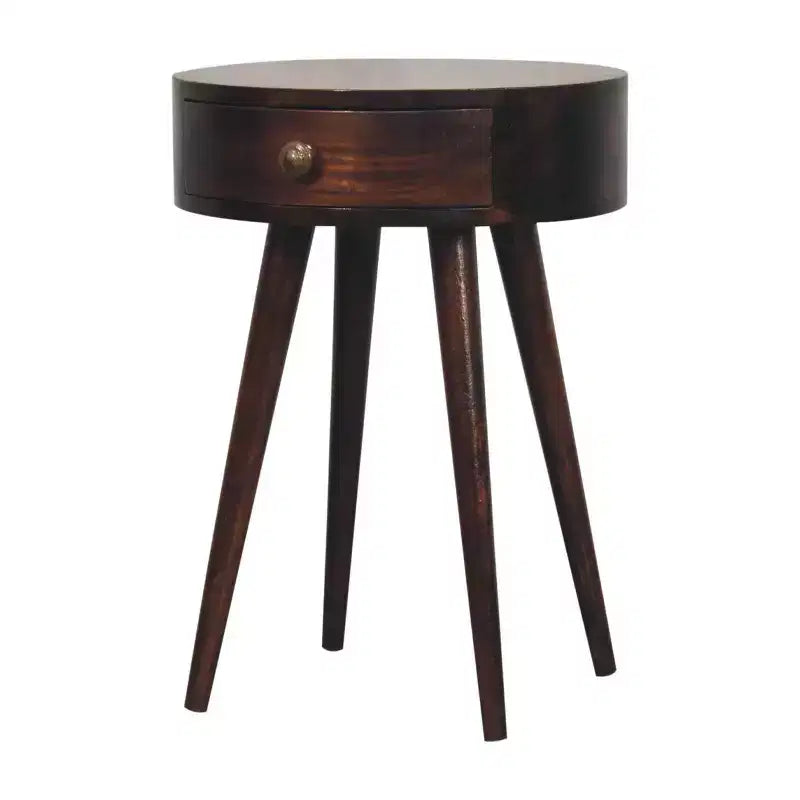HomeRoots Table de chevet ronde à un tiroir en bois massif de noyer de 22 po