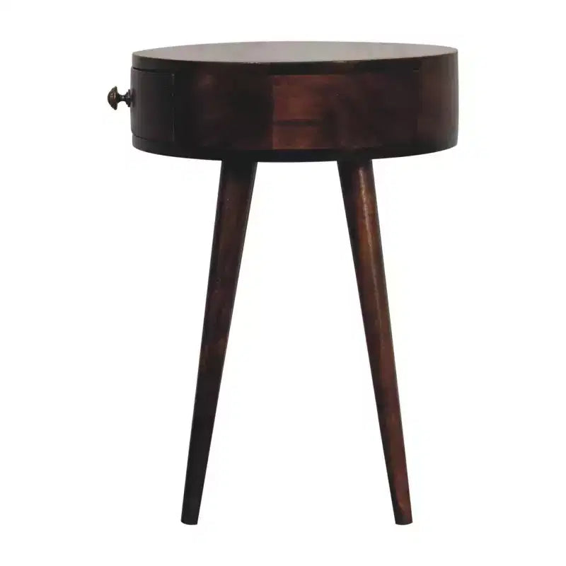 HomeRoots Table de chevet ronde à un tiroir en bois massif de noyer de 22 po