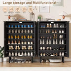 Meuble à chaussures en bois avec portes persiennes, étagère à chaussures étroite et autonome pour entrée et couloir, peut contenir 24 paires de chaussures.