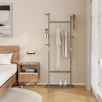 Freestanding Wooden Coat Rack Stand, Coat Tree with 5 Hooks and 2 Hangers, Jacket Holder for Entryway, Bedroom, or Office