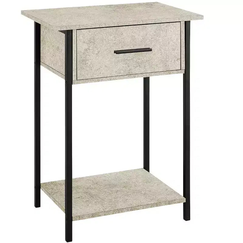 Tavolino Okak Accent con cassetti portaoggetti, tavolino con ripiano inferiore e gambe in metallo, tavolino da divano per piccoli spazi, soggiorno