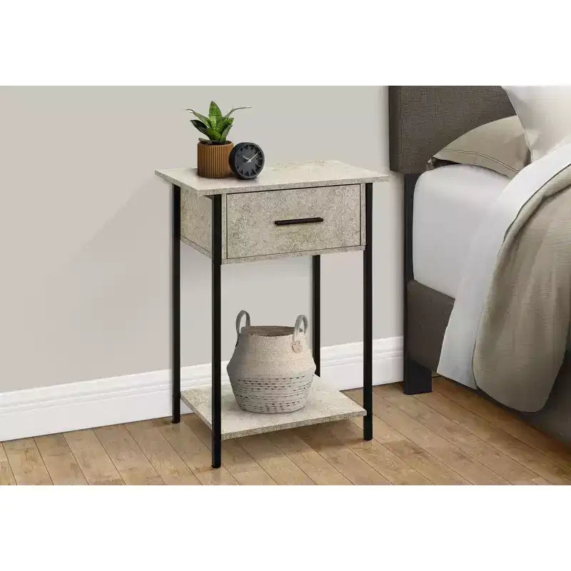 Okak Accent Side Table with Storage Drawers, End Table with Bottom Shelf and Metal Legs, Couch Table for Small Space, Living Room