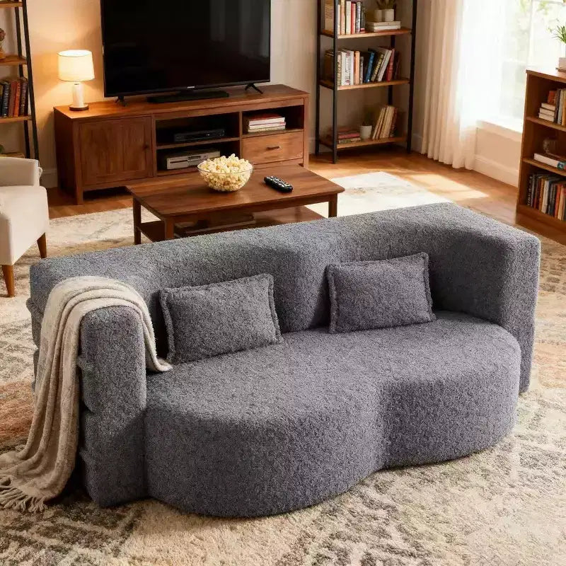 Homy Casa Divano Letto Convertibile Bouclé con Design Curvo e Cuscini Morbidi, per Soggiorno o Spazio Ospiti
