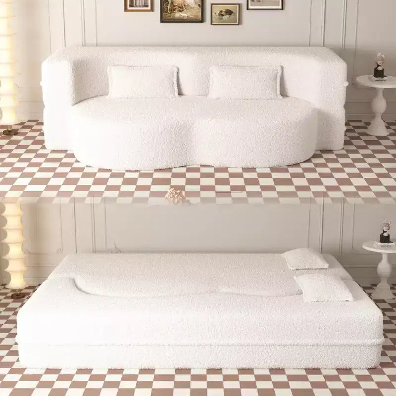 Homy Casa Divano Letto Convertibile Bouclé con Design Curvo e Cuscini Morbidi, per Soggiorno o Spazio Ospiti