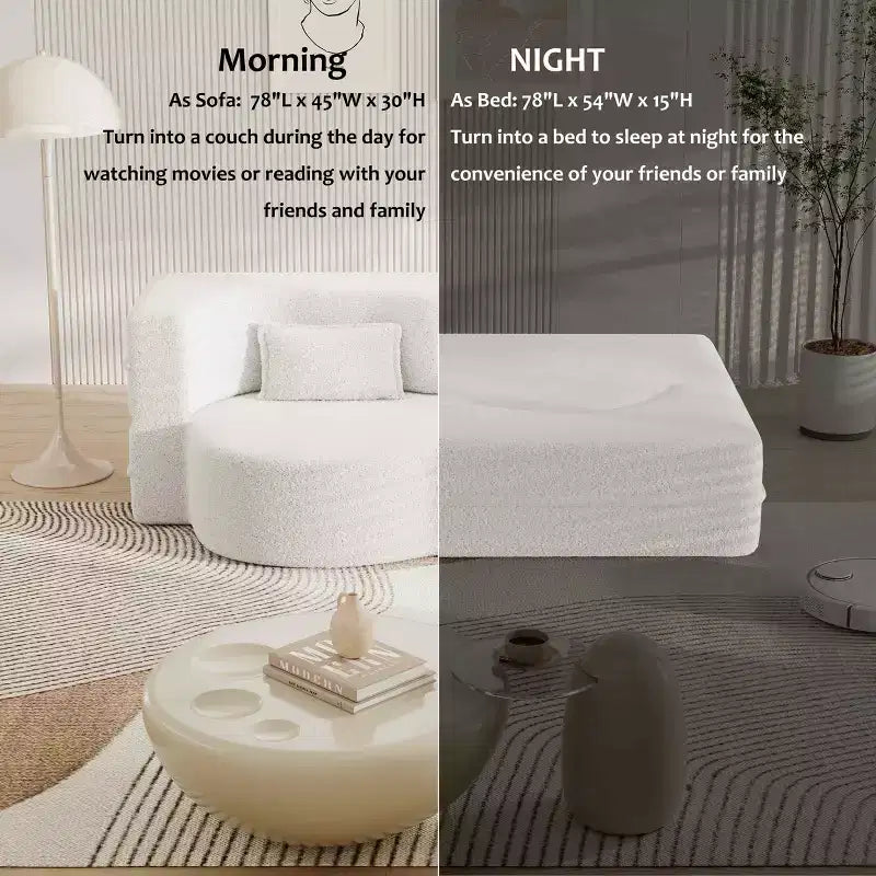 Homy Casa Divano Letto Convertibile Bouclé con Design Curvo e Cuscini Morbidi, per Soggiorno o Spazio Ospiti