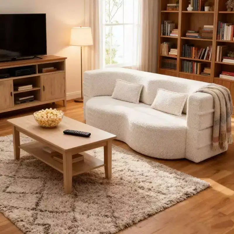 Homy Casa Divano Letto Convertibile Bouclé con Design Curvo e Cuscini Morbidi, per Soggiorno o Spazio Ospiti