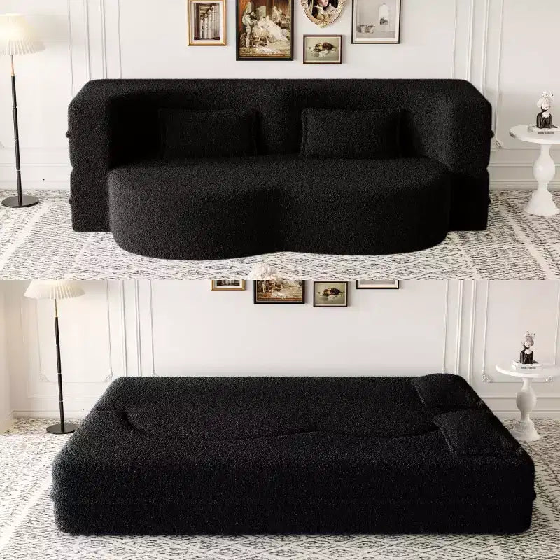 Homy Casa Divano Letto Convertibile Bouclé con Design Curvo e Cuscini Morbidi, per Soggiorno o Spazio Ospiti